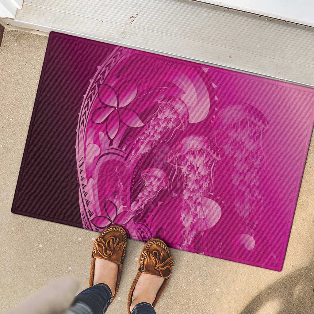 Pink Gradient Polynesia Jellyfish Rubber Doormat Plumeria Polynesian Tattoo Glowing Vibes LT14 - Polynesian Pride
