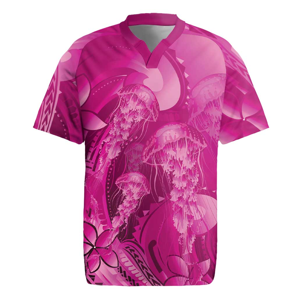 Pink Gradient Polynesia Jellyfish Rugby Jersey Plumeria Polynesian Tattoo Glowing Vibes LT14 Pink - Polynesian Pride