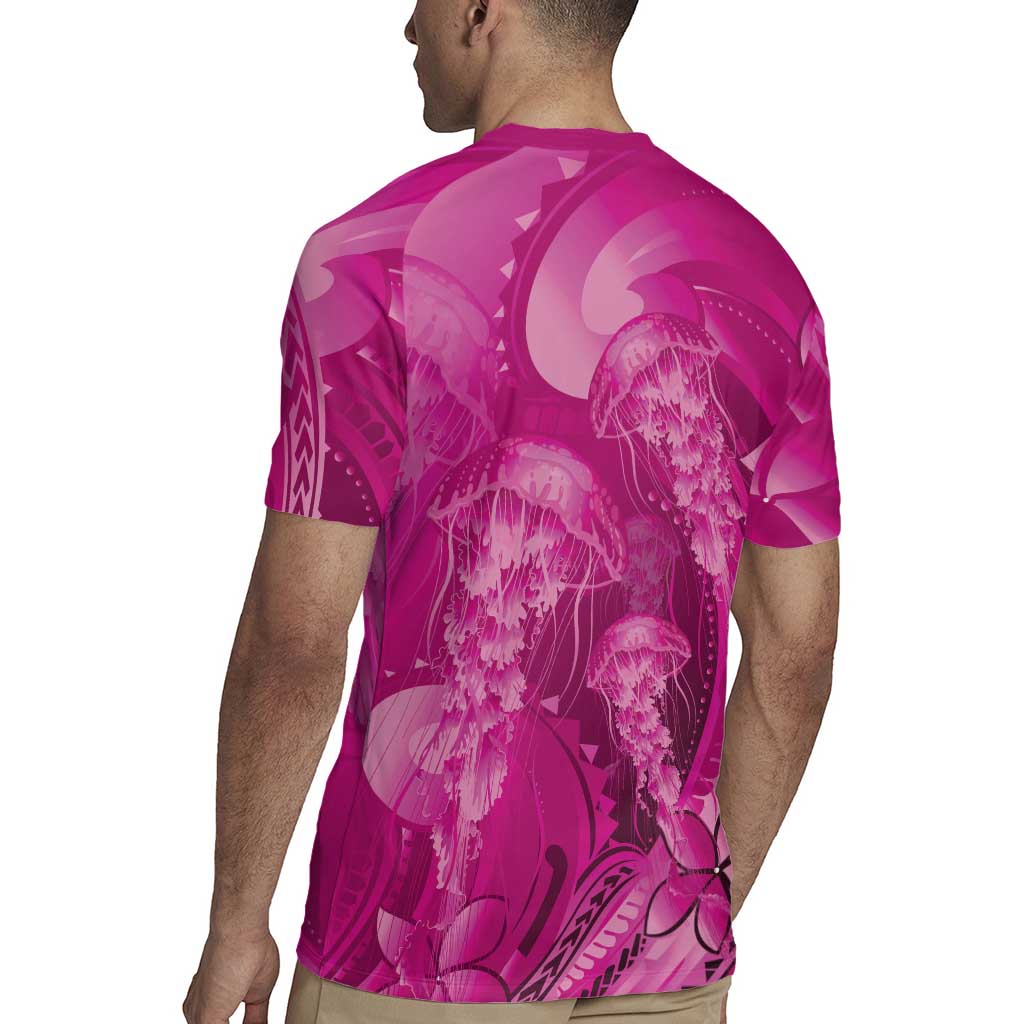 Pink Gradient Polynesia Jellyfish Rugby Jersey Plumeria Polynesian Tattoo Glowing Vibes LT14 - Polynesian Pride