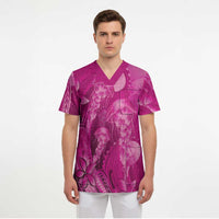 Pink Gradient Polynesia Jellyfish Scrub Top Plumeria Polynesian Tattoo Glowing Vibes LT14 - Polynesian Pride