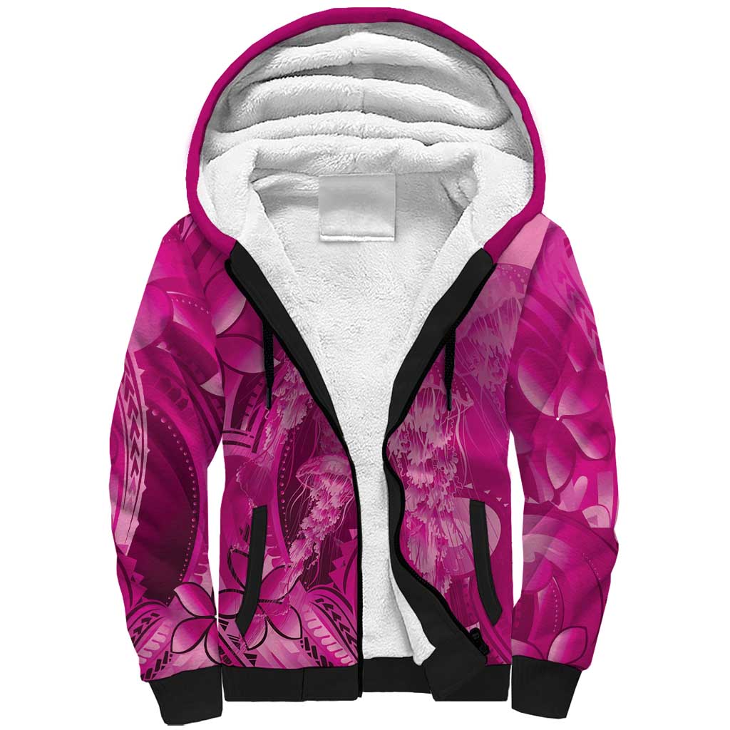 Pink Gradient Polynesia Jellyfish Sherpa Hoodie Plumeria Polynesian Tattoo Glowing Vibes LT14 Unisex Pink - Polynesian Pride