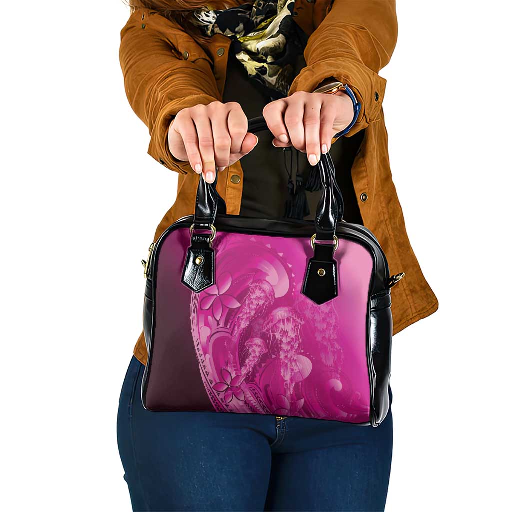 Pink Gradient Polynesia Jellyfish Shoulder Handbag Plumeria Polynesian Tattoo Glowing Vibes LT14 One Size Pink - Polynesian Pride