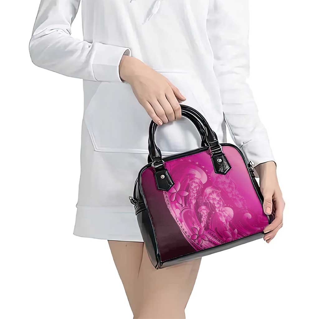 Pink Gradient Polynesia Jellyfish Shoulder Handbag Plumeria Polynesian Tattoo Glowing Vibes LT14 - Polynesian Pride