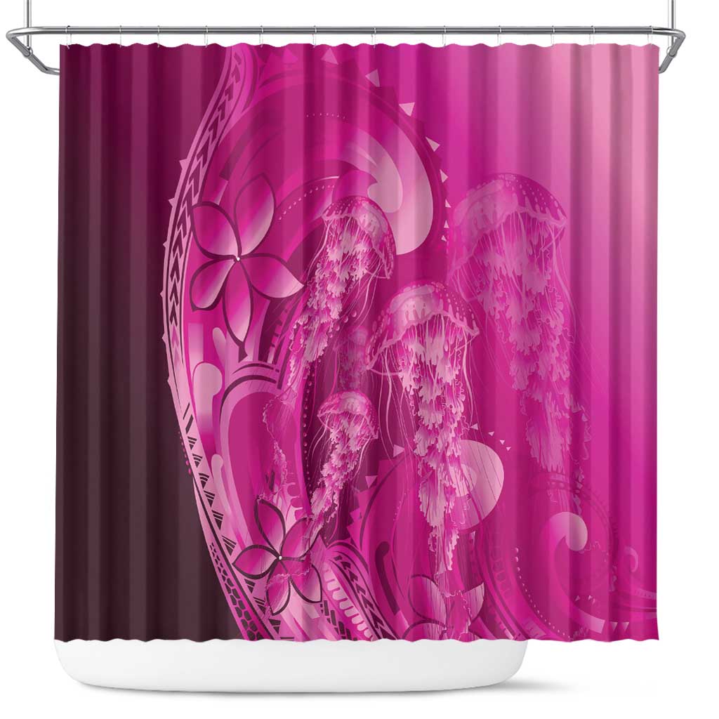 Pink Gradient Polynesia Jellyfish Shower Curtain Plumeria Polynesian Tattoo Glowing Vibes LT14 Pink - Polynesian Pride