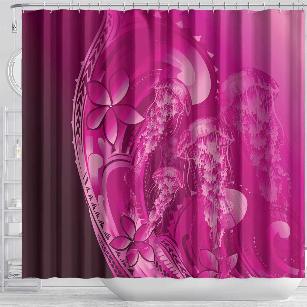 Pink Gradient Polynesia Jellyfish Shower Curtain Plumeria Polynesian Tattoo Glowing Vibes LT14 - Polynesian Pride