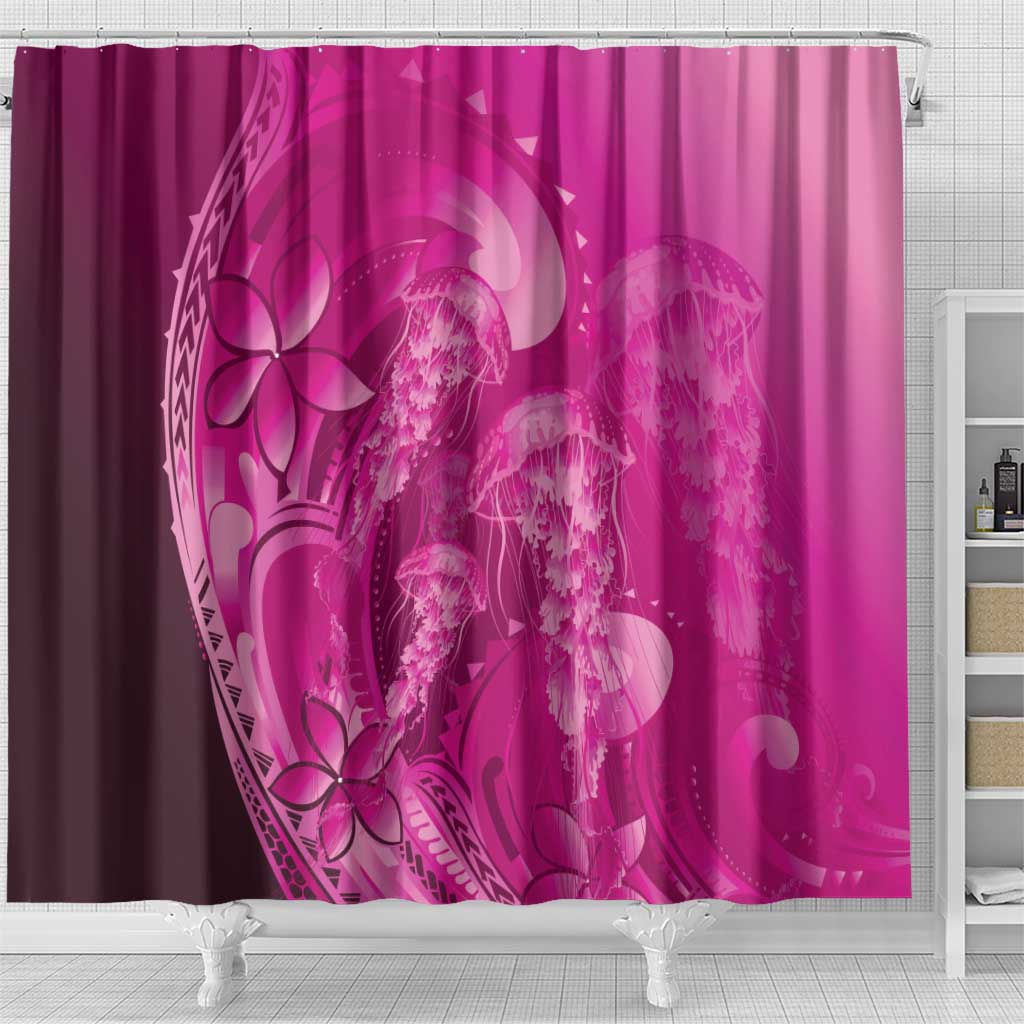 Pink Gradient Polynesia Jellyfish Shower Curtain Plumeria Polynesian Tattoo Glowing Vibes LT14 - Polynesian Pride