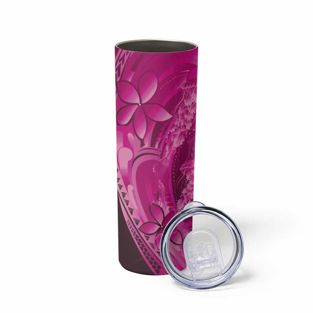 Pink Gradient Polynesia Jellyfish Skinny Tumbler Plumeria Polynesian Tattoo Glowing Vibes LT14 - Polynesian Pride