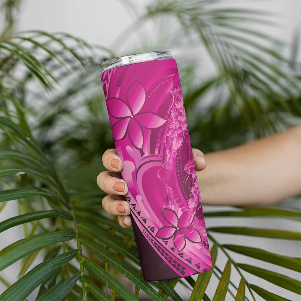 Pink Gradient Polynesia Jellyfish Skinny Tumbler Plumeria Polynesian Tattoo Glowing Vibes LT14 - Polynesian Pride