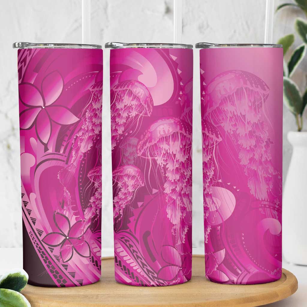 Pink Gradient Polynesia Jellyfish Skinny Tumbler Plumeria Polynesian Tattoo Glowing Vibes LT14 - Polynesian Pride