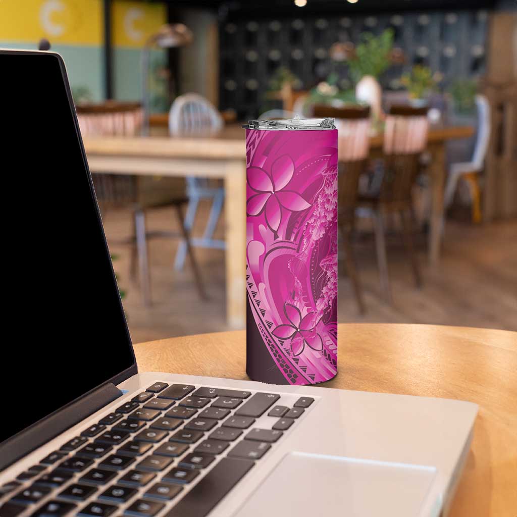 Pink Gradient Polynesia Jellyfish Skinny Tumbler Plumeria Polynesian Tattoo Glowing Vibes LT14 - Polynesian Pride