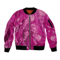 Pink Gradient Polynesia Jellyfish Sleeve Zip Bomber Jacket Plumeria Polynesian Tattoo Glowing Vibes LT14 Unisex Pink - Polynesian Pride