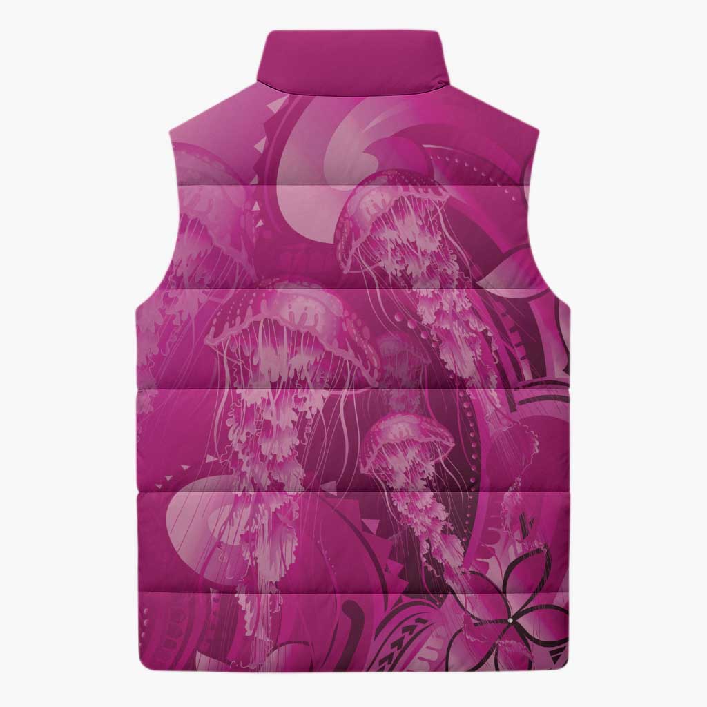 Pink Gradient Polynesia Jellyfish Sleeveless Puffer Jacket Plumeria Polynesian Tattoo Glowing Vibes LT14 - Polynesian Pride