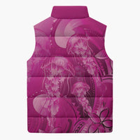 Pink Gradient Polynesia Jellyfish Sleeveless Puffer Jacket Plumeria Polynesian Tattoo Glowing Vibes LT14 - Polynesian Pride