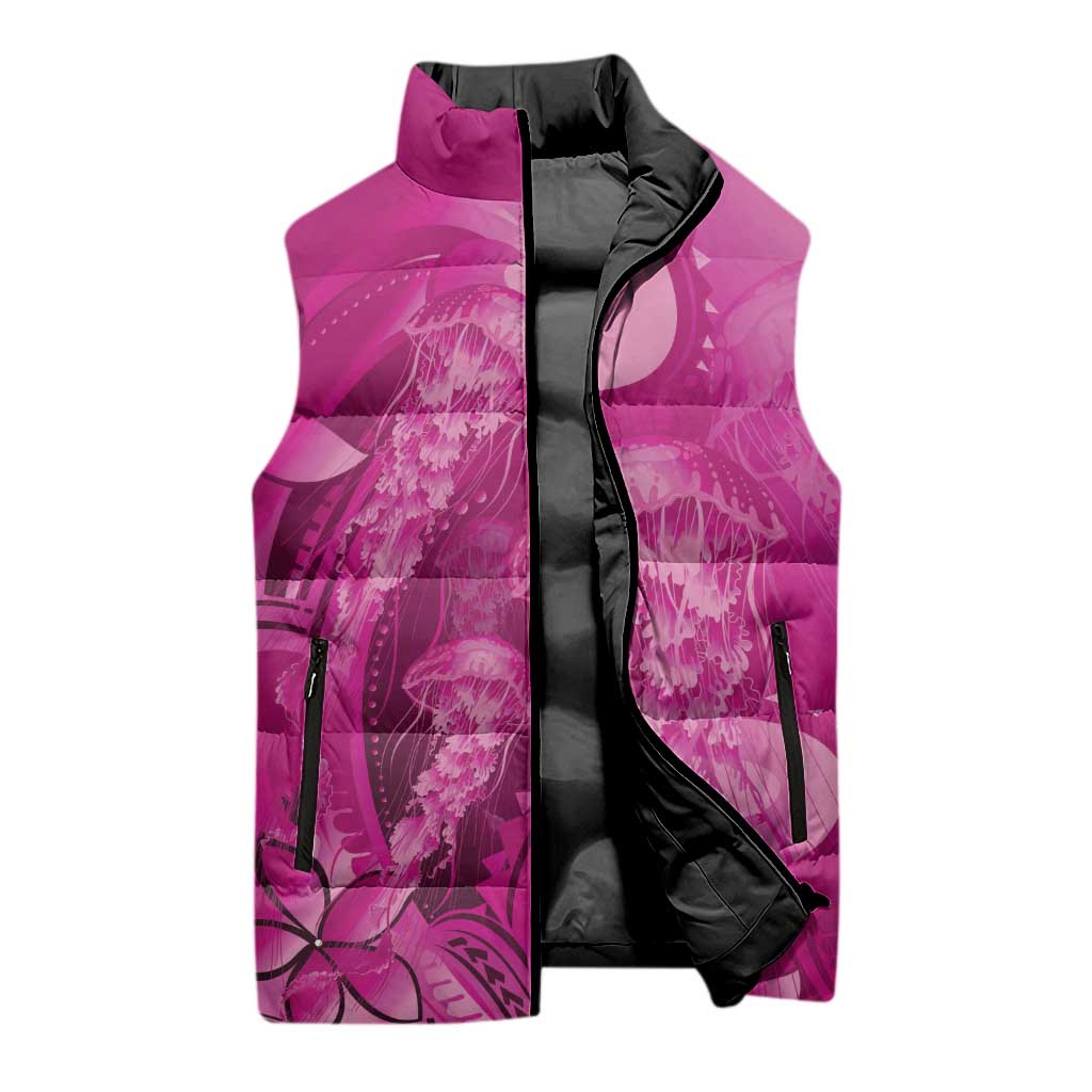 Pink Gradient Polynesia Jellyfish Sleeveless Puffer Jacket Plumeria Polynesian Tattoo Glowing Vibes LT14 - Polynesian Pride