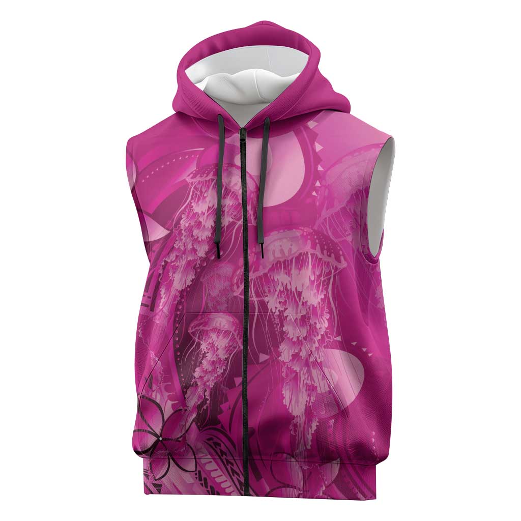Pink Gradient Polynesia Jellyfish Sleeveless Zip Hoodie Plumeria Polynesian Tattoo Glowing Vibes LT14 Pink - Polynesian Pride