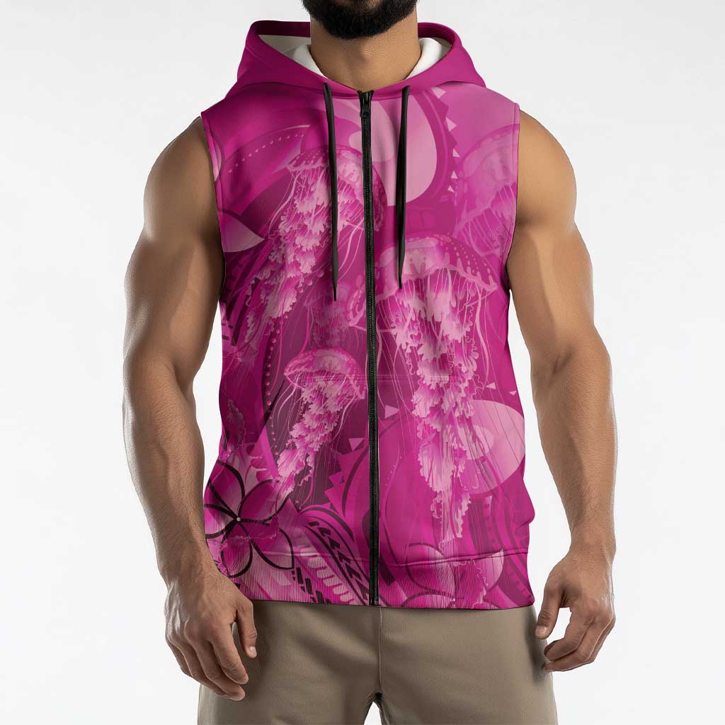 Pink Gradient Polynesia Jellyfish Sleeveless Zip Hoodie Plumeria Polynesian Tattoo Glowing Vibes LT14 - Polynesian Pride