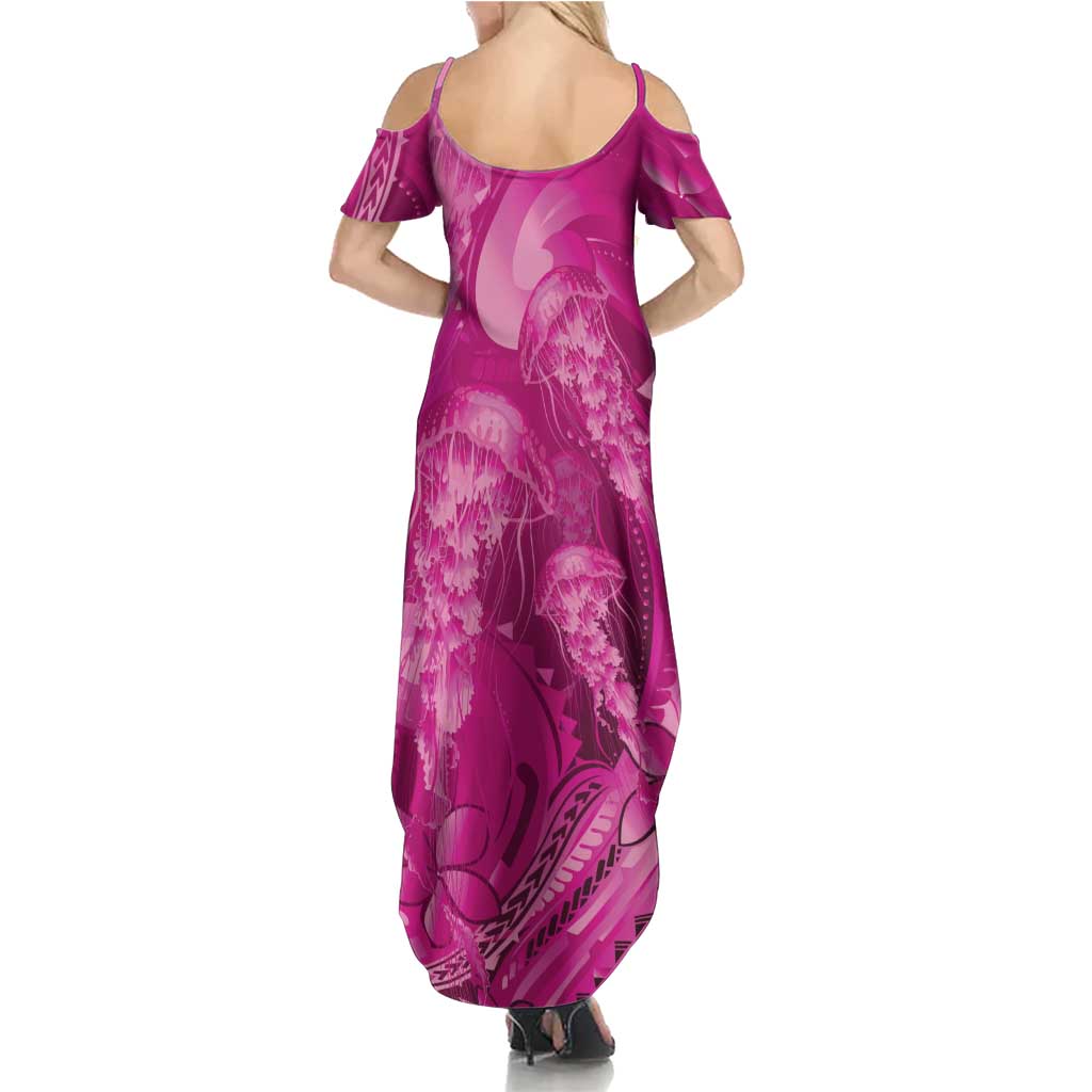 Pink Gradient Polynesia Jellyfish Summer Maxi Dress Plumeria Polynesian Tattoo Glowing Vibes LT14 - Polynesian Pride