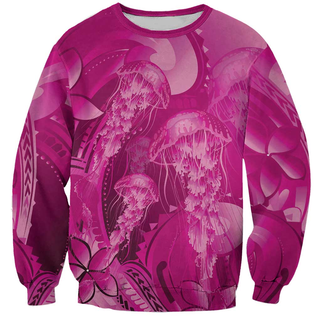 Pink Gradient Polynesia Jellyfish Sweatshirt Plumeria Polynesian Tattoo Glowing Vibes LT14 Unisex Pink - Polynesian Pride