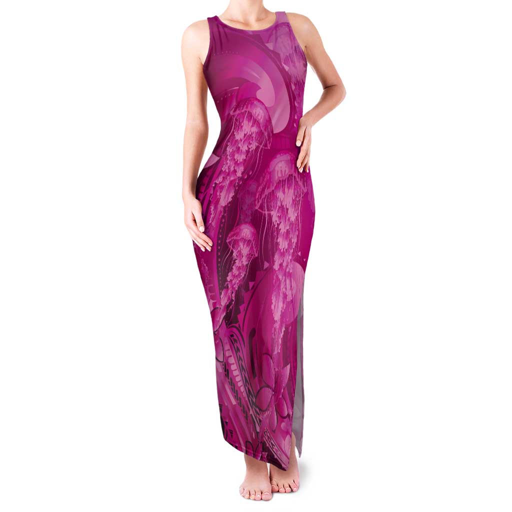 Pink Gradient Polynesia Jellyfish Tank Maxi Dress Plumeria Polynesian Tattoo Glowing Vibes LT14 Women Pink - Polynesian Pride