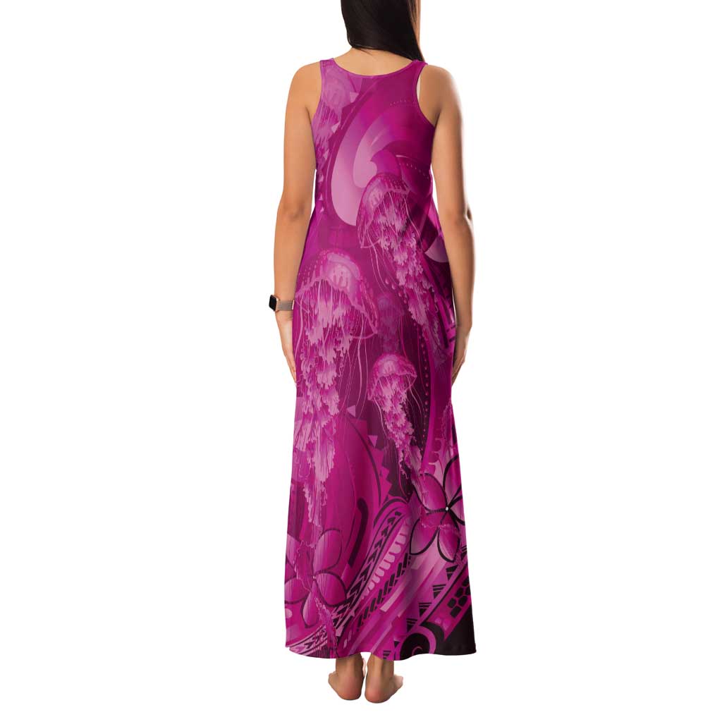 Pink Gradient Polynesia Jellyfish Tank Maxi Dress Plumeria Polynesian Tattoo Glowing Vibes LT14 - Polynesian Pride