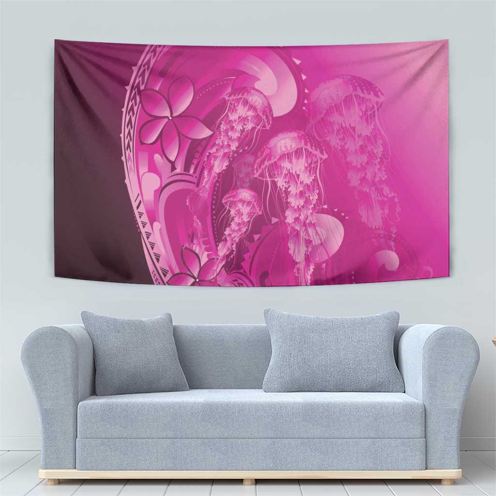 Pink Gradient Polynesia Jellyfish Tapestry Plumeria Polynesian Tattoo Glowing Vibes LT14 - Polynesian Pride