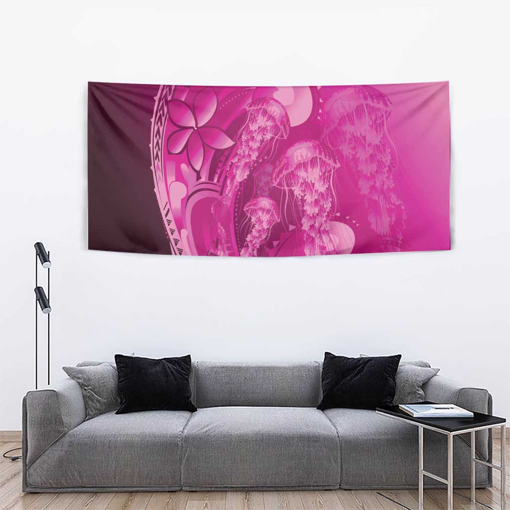 Pink Gradient Polynesia Jellyfish Tapestry Plumeria Polynesian Tattoo Glowing Vibes LT14 - Polynesian Pride