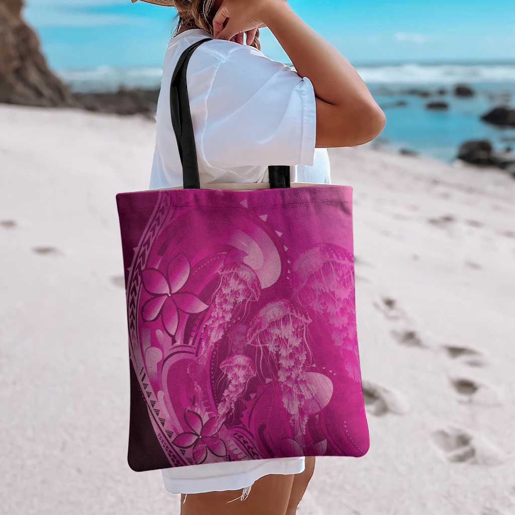 Pink Gradient Polynesia Jellyfish Tote Bag Plumeria Polynesian Tattoo Glowing Vibes LT14 - Polynesian Pride