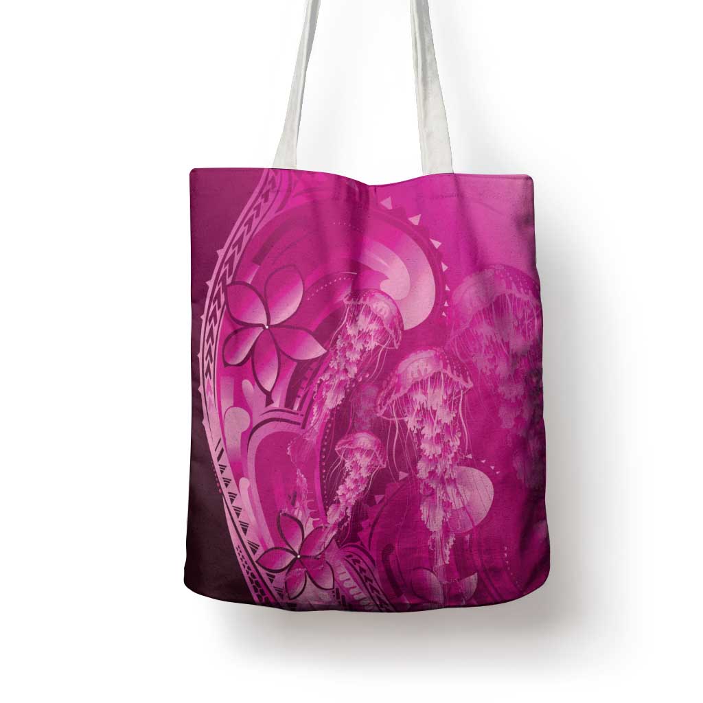 Pink Gradient Polynesia Jellyfish Tote Bag Plumeria Polynesian Tattoo Glowing Vibes LT14 - Polynesian Pride