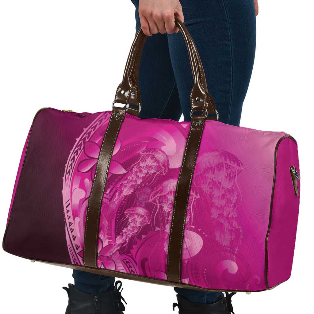Pink Gradient Polynesia Jellyfish Travel Bag Plumeria Polynesian Tattoo Glowing Vibes LT14 - Polynesian Pride
