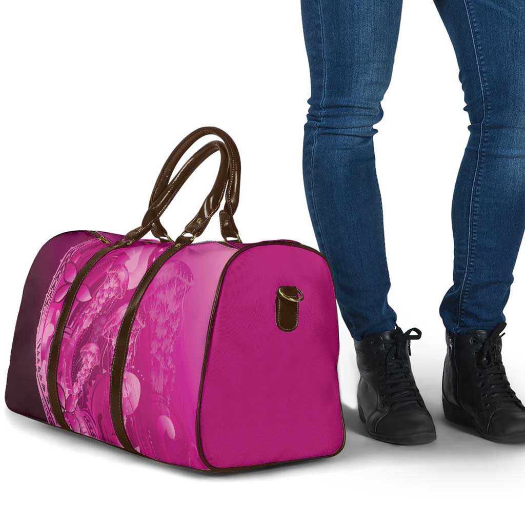 Pink Gradient Polynesia Jellyfish Travel Bag Plumeria Polynesian Tattoo Glowing Vibes LT14 - Polynesian Pride
