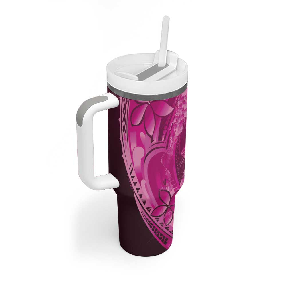 Pink Gradient Polynesia Jellyfish Tumbler With Handle Plumeria Polynesian Tattoo Glowing Vibes LT14 - Polynesian Pride