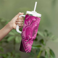 Pink Gradient Polynesia Jellyfish Tumbler With Handle Plumeria Polynesian Tattoo Glowing Vibes LT14 - Polynesian Pride