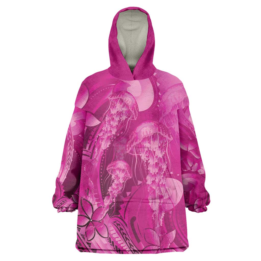 Pink Gradient Polynesia Jellyfish Wearable Blanket Hoodie Plumeria Polynesian Tattoo Glowing Vibes LT14 One Size Pink - Polynesian Pride