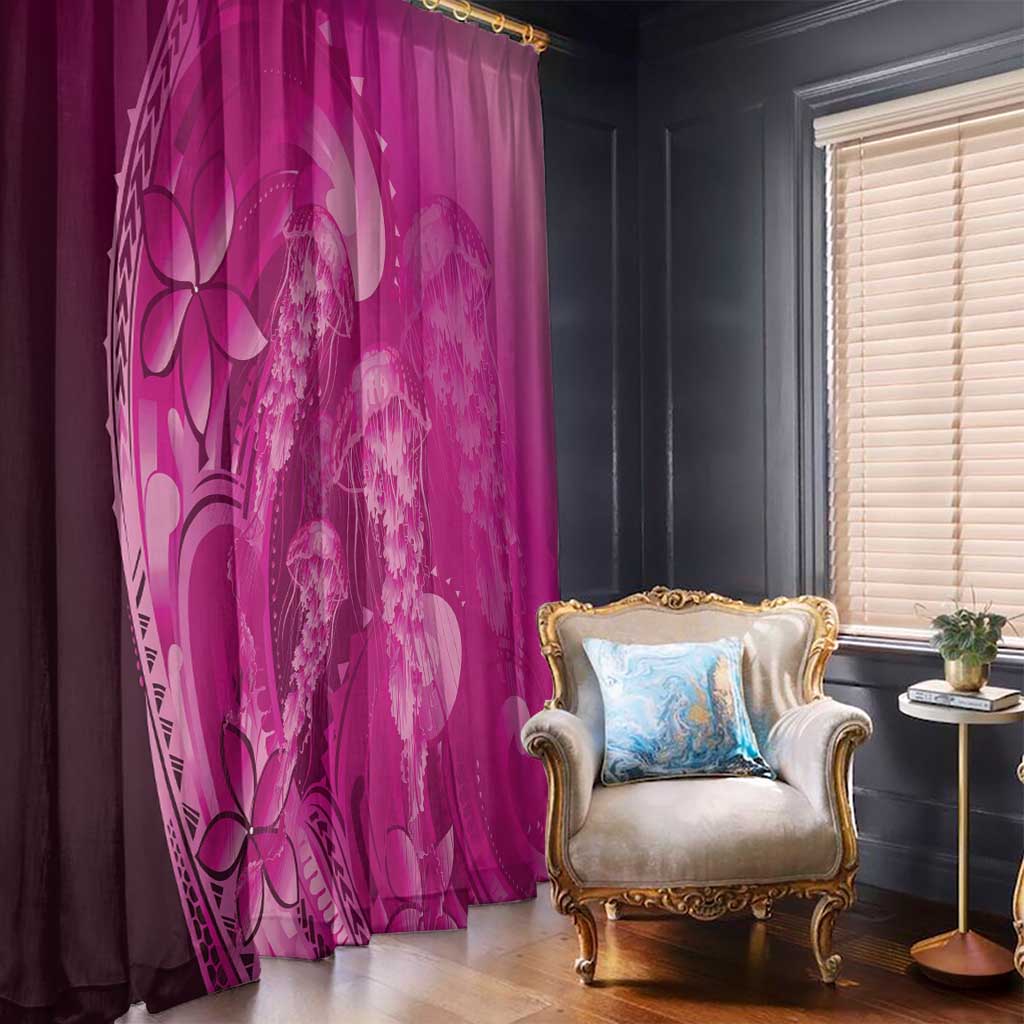 Pink Gradient Polynesia Jellyfish Window Curtain Plumeria Polynesian Tattoo Glowing Vibes LT14 - Polynesian Pride