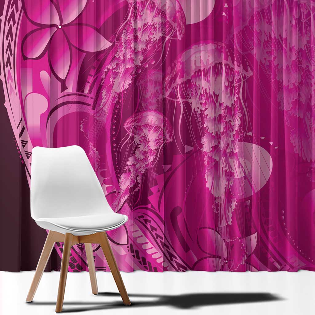 Pink Gradient Polynesia Jellyfish Window Curtain Plumeria Polynesian Tattoo Glowing Vibes LT14 - Polynesian Pride
