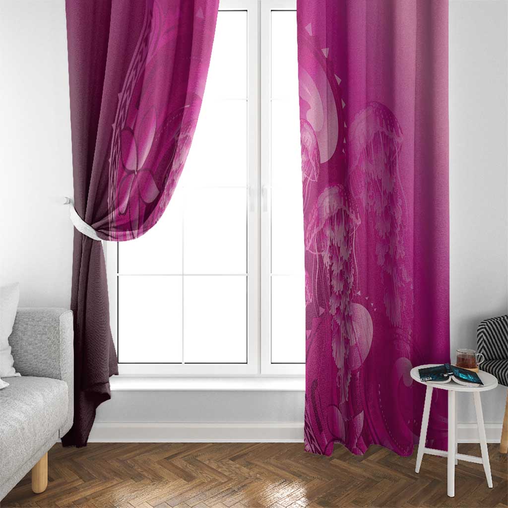 Pink Gradient Polynesia Jellyfish Window Curtain Plumeria Polynesian Tattoo Glowing Vibes LT14 - Polynesian Pride