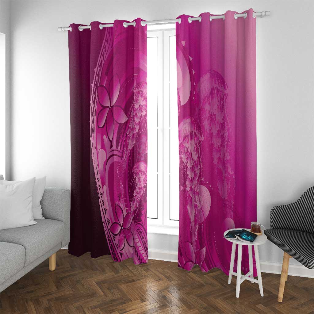 Pink Gradient Polynesia Jellyfish Window Curtain Plumeria Polynesian Tattoo Glowing Vibes LT14 With Grommets Pink - Polynesian Pride