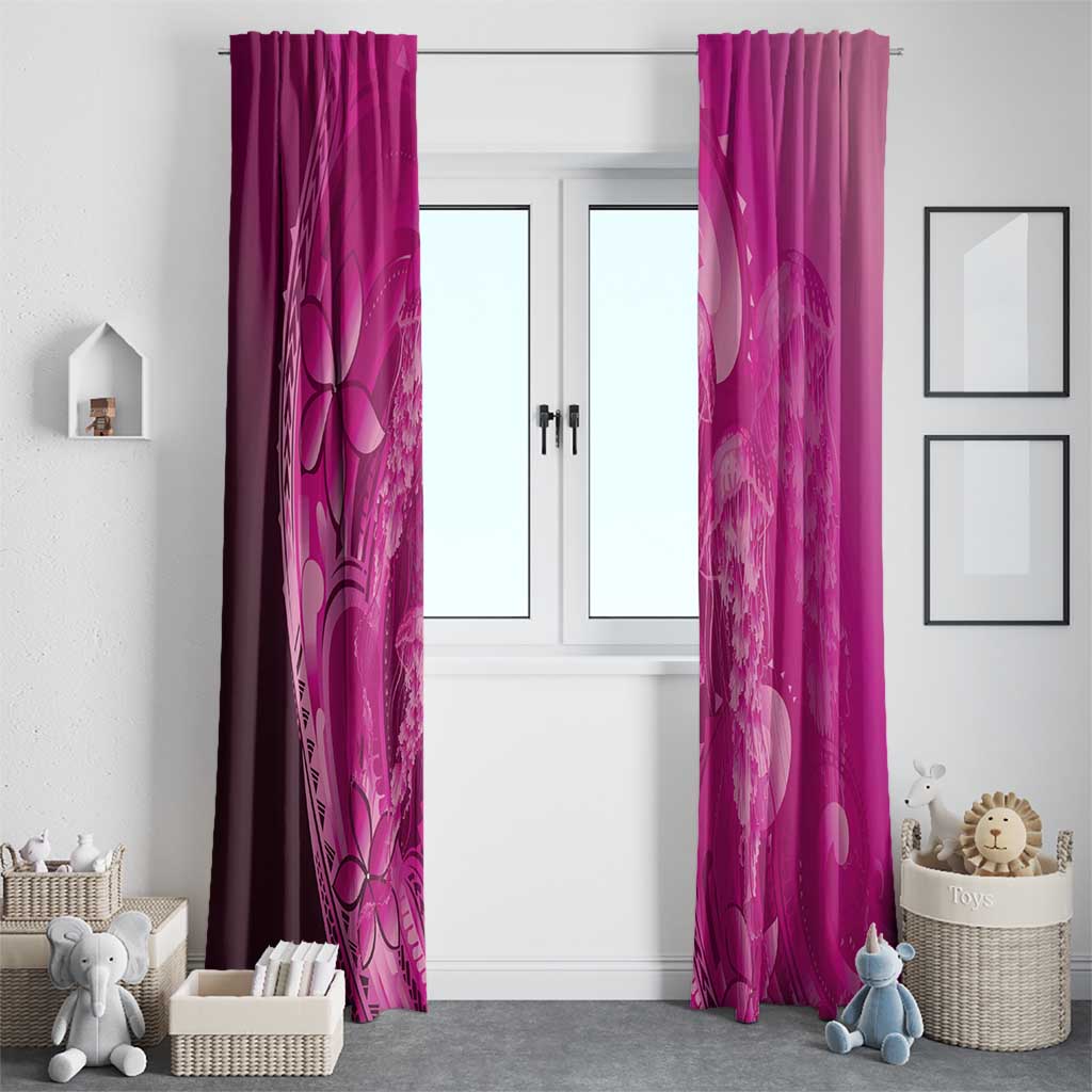 Pink Gradient Polynesia Jellyfish Window Curtain Plumeria Polynesian Tattoo Glowing Vibes LT14 - Polynesian Pride