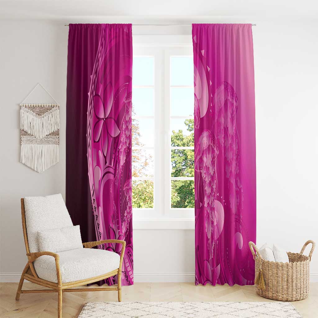 Pink Gradient Polynesia Jellyfish Window Curtain Plumeria Polynesian Tattoo Glowing Vibes LT14 - Polynesian Pride