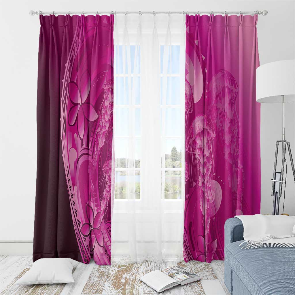 Pink Gradient Polynesia Jellyfish Window Curtain Plumeria Polynesian Tattoo Glowing Vibes LT14 - Polynesian Pride