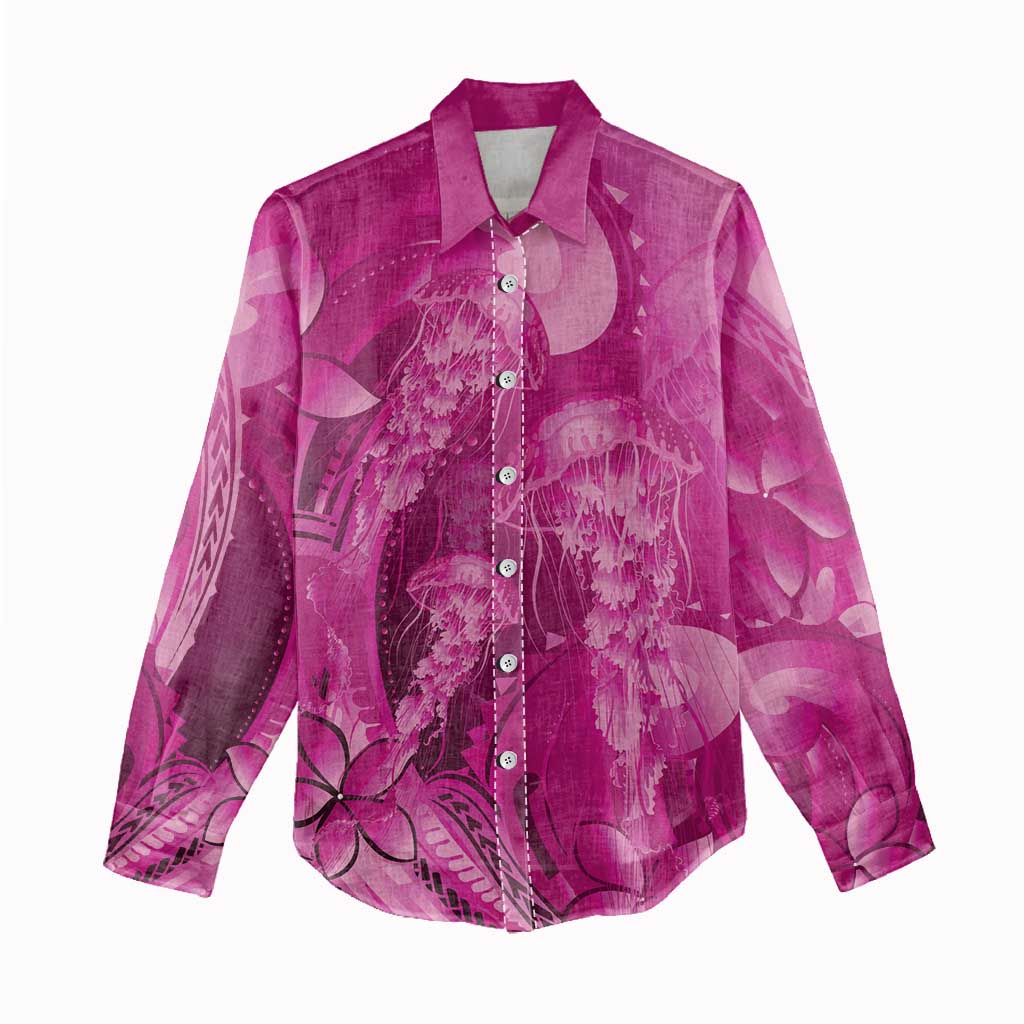 Pink Gradient Polynesia Jellyfish Women Casual Shirt Plumeria Polynesian Tattoo Glowing Vibes LT14 - Polynesian Pride