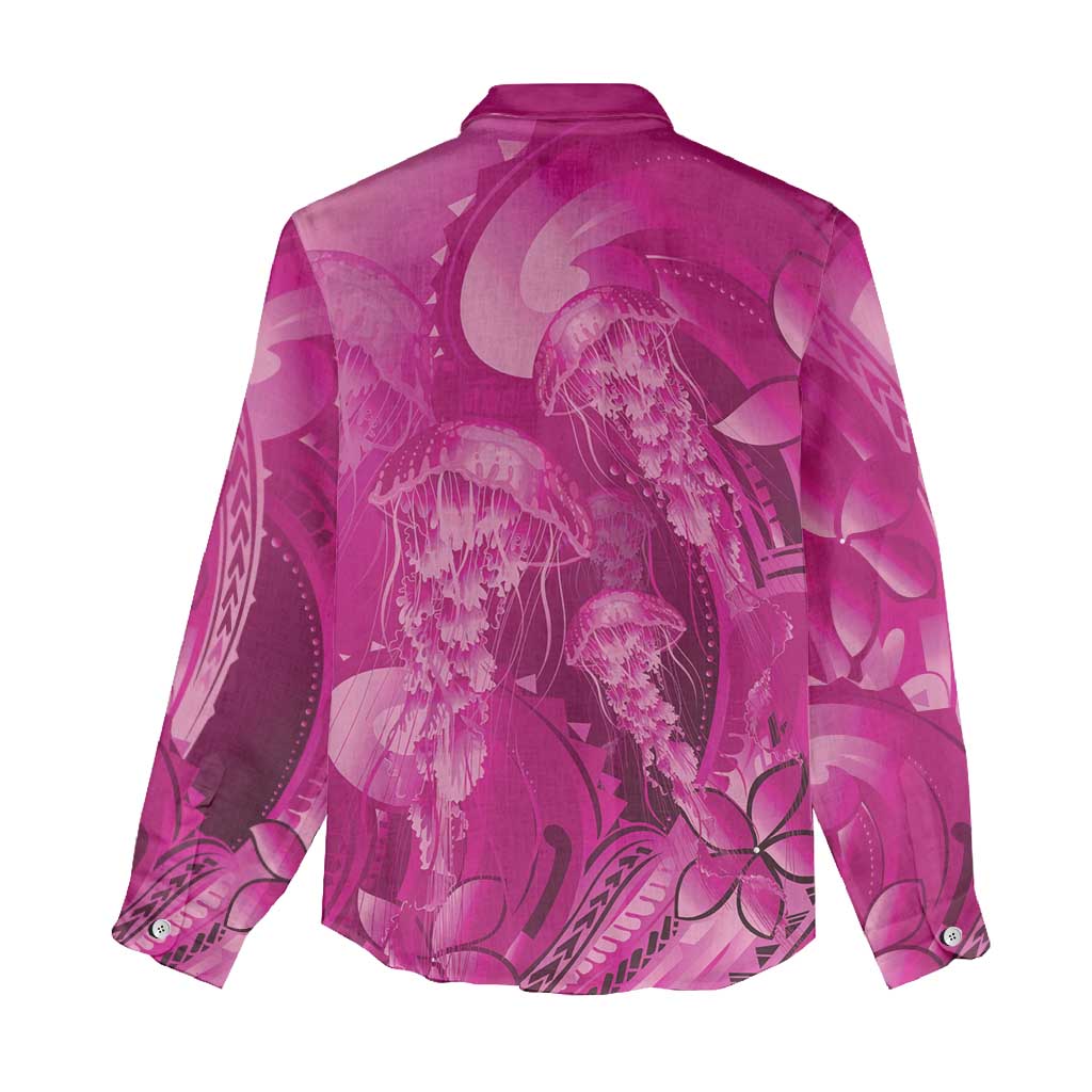 Pink Gradient Polynesia Jellyfish Women Casual Shirt Plumeria Polynesian Tattoo Glowing Vibes LT14 - Polynesian Pride