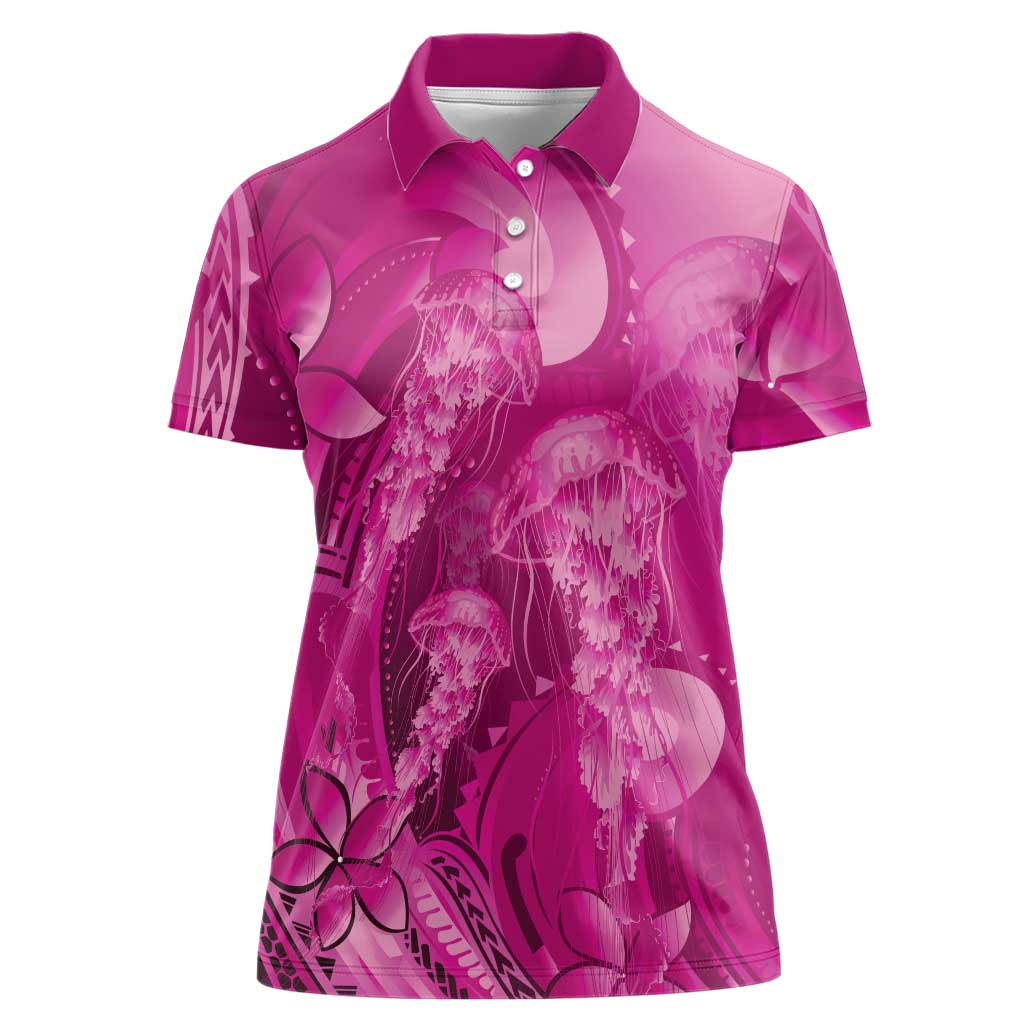 Pink Gradient Polynesia Jellyfish Women Polo Shirt Plumeria Polynesian Tattoo Glowing Vibes LT14 Female Pink - Polynesian Pride