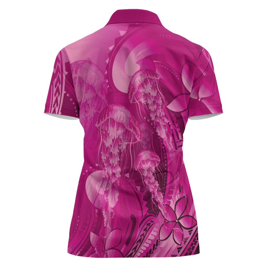 Pink Gradient Polynesia Jellyfish Women Polo Shirt Plumeria Polynesian Tattoo Glowing Vibes LT14 - Polynesian Pride