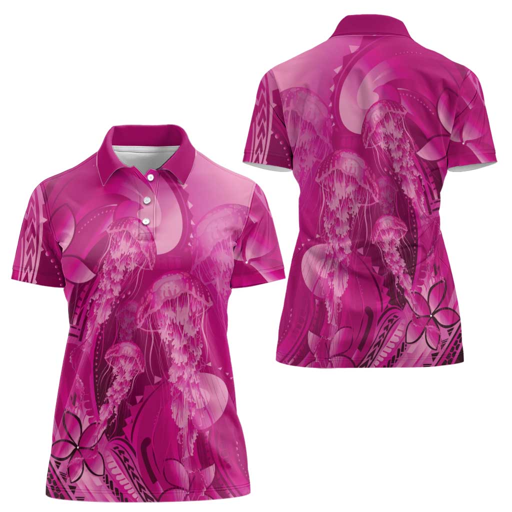 Pink Gradient Polynesia Jellyfish Women Polo Shirt Plumeria Polynesian Tattoo Glowing Vibes LT14 - Polynesian Pride