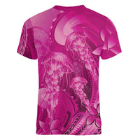 Pink Gradient Polynesia Jellyfish Women V-Neck T-Shirt Plumeria Polynesian Tattoo Glowing Vibes LT14 - Polynesian Pride