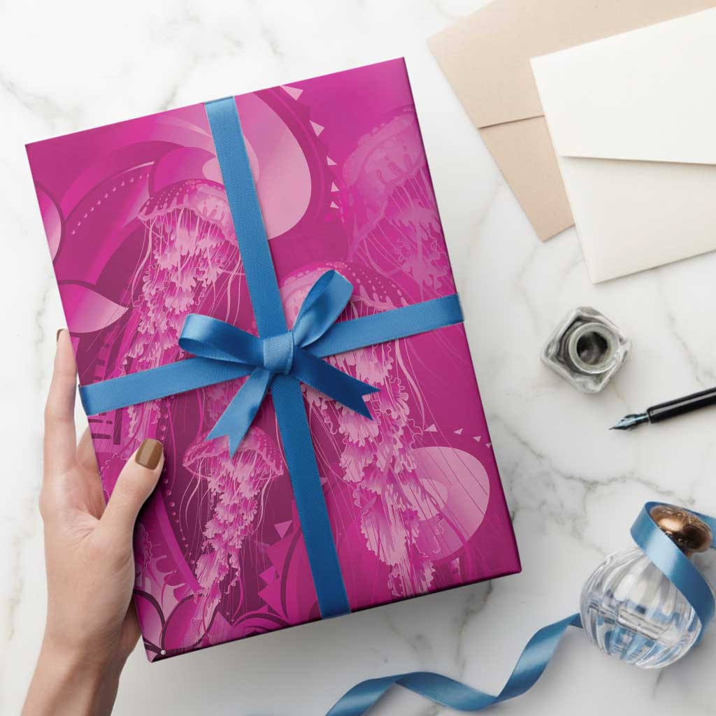 Pink Gradient Polynesia Jellyfish Wrapping Paper Plumeria Polynesian Tattoo Glowing Vibes