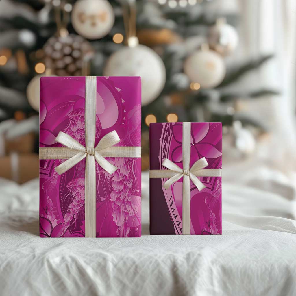 Pink Gradient Polynesia Jellyfish Wrapping Paper Plumeria Polynesian Tattoo Glowing Vibes