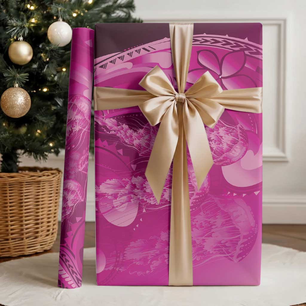 Pink Gradient Polynesia Jellyfish Wrapping Paper Plumeria Polynesian Tattoo Glowing Vibes
