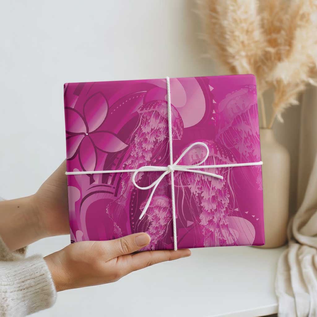 Pink Gradient Polynesia Jellyfish Wrapping Paper Plumeria Polynesian Tattoo Glowing Vibes